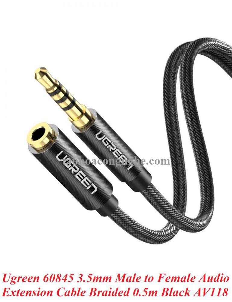 Ugreen 60845 0.5M màu đen 3.5mm 3 ngấn nối dài Cáp âm thanh dây bện nylon 50cm hỗ trợ micro AV118 30060845